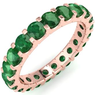 2 Carat Round Emerald Eternity Ring In 14 Karat Rose Gold, Ring Size 7