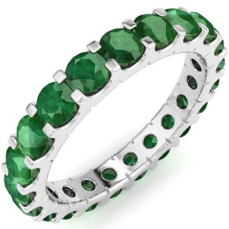 2 Carat Round Emerald Eternity Ring In 14 Karat White Gold, Ring Size 6.5