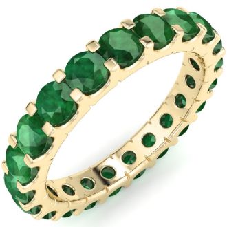 2 Carat Round Emerald Eternity Ring In 14 Karat Yellow Gold, Ring Size 7.5