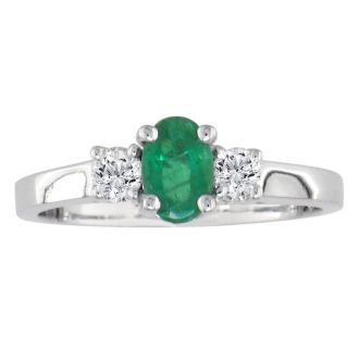 1ct Emerald and Diamond Ring in 14K White Gold