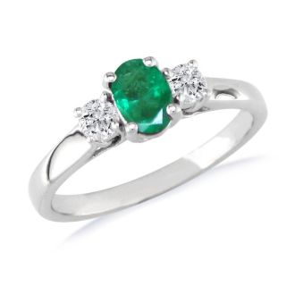 1ct Emerald and Diamond Ring in 14K White Gold