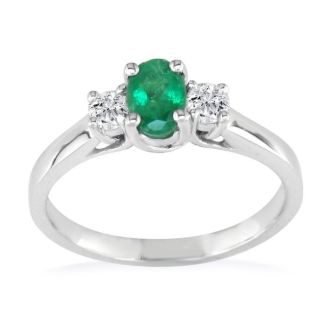 1ct Emerald and Diamond Ring in 14K White Gold