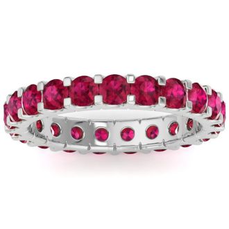 2 Carat Round Ruby Eternity Ring In 14 Karat White Gold, Ring Size 5.5