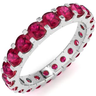 2 Carat Round Ruby Eternity Ring In 14 Karat White Gold, Ring Size 6.5