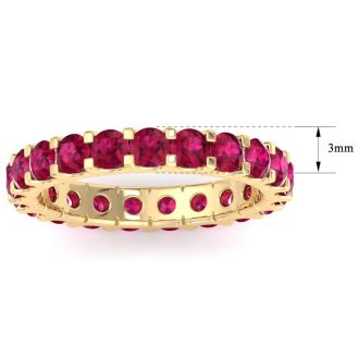 2 Carat Round Ruby Eternity Ring In 14 Karat Yellow Gold, Ring Size 6