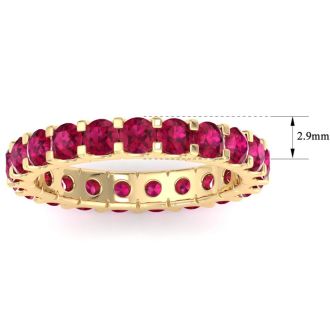 2 Carat Round Ruby Eternity Band In 14 Karat Yellow Gold, Band Size 7.5