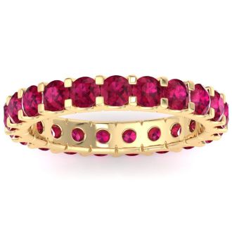2 Carat Round Ruby Eternity Ring In 14 Karat Yellow Gold, Ring Size 9.5