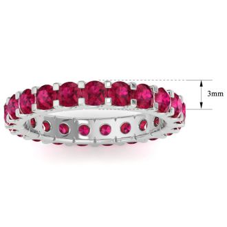 2 Carat Round Ruby Eternity Ring In Platinum, Ring Size 6