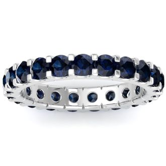2 Carat Round Sapphire Eternity Ring In 14 Karat White Gold, Ring Size 4