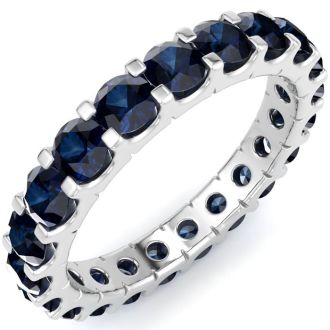 2 Carat Round Sapphire Eternity Ring In 14 Karat White Gold, Ring Size 4