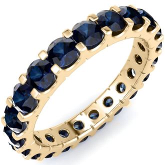 2 Carat Round Sapphire Eternity Ring In 14 Karat Yellow Gold, Ring Size 9.5