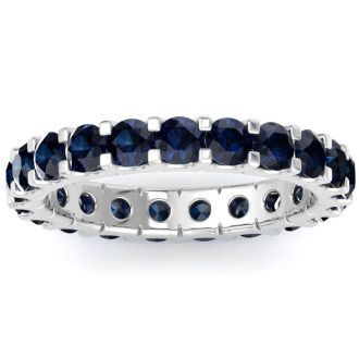 2 Carat Round Sapphire Eternity Band In Platinum, Band Size 5.5