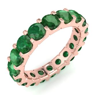 3 Carat Round Emerald Eternity Ring In 14 Karat Rose Gold, Ring Size 5
