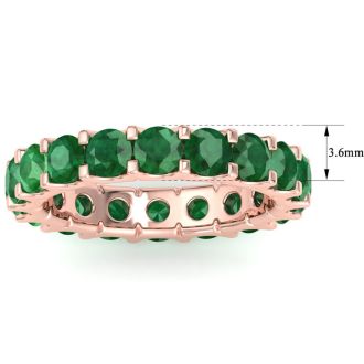 3 Carat Round Emerald Eternity Ring In 14 Karat Rose Gold, Ring Size 5