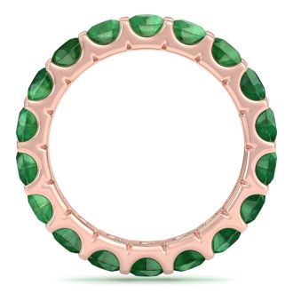 3 Carat Round Emerald Eternity Ring In 14 Karat Rose Gold, Ring Size 5.5