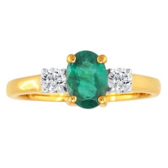 Emerald Gemstone Jewelry: 1ct Emerald and Diamond Ring in 14k Yellow Gold