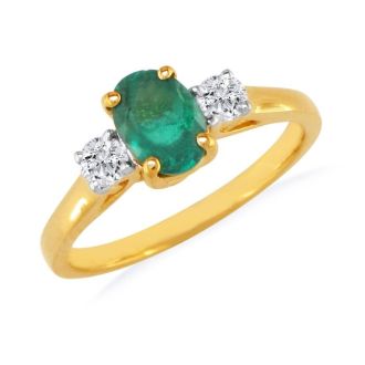 Emerald Gemstone Jewelry: 1ct Emerald and Diamond Ring in 14k Yellow Gold