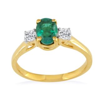 Emerald Gemstone Jewelry: 1ct Emerald and Diamond Ring in 14k Yellow Gold