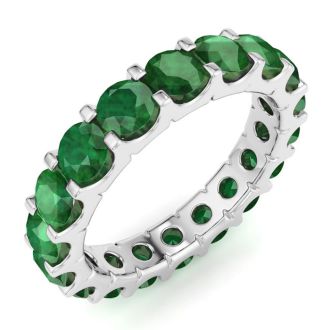 3 Carat Round Emerald Eternity Ring In 14 Karat White Gold, Ring Size 6