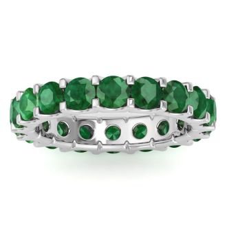 3 Carat Round Emerald Eternity Ring In 14 Karat White Gold, Ring Size 6.5