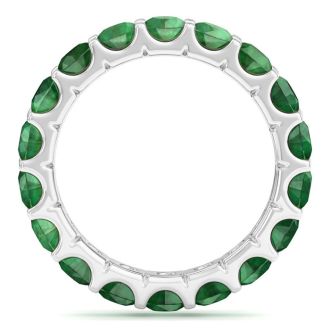 3 Carat Round Emerald Eternity Ring In 14 Karat White Gold, Ring Size 6.5
