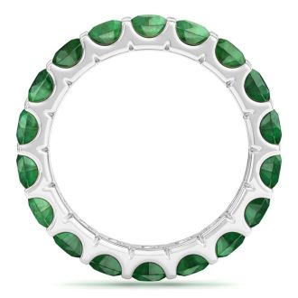 3 Carat Round Emerald Eternity Ring In 14 Karat White Gold, Ring Size 8.5