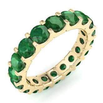 3 Carat Round Emerald Eternity Ring In 14 Karat Yellow Gold, Ring Size 6