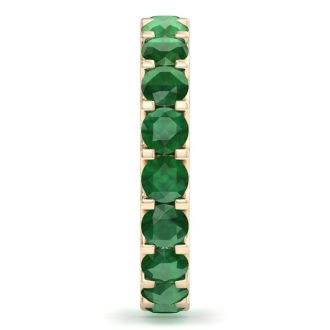 3 Carat Round Emerald Eternity Ring In 14 Karat Yellow Gold, Ring Size 6