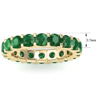 3 Carat Round Emerald Eternity Ring In 14 Karat Yellow Gold, Ring Size 6