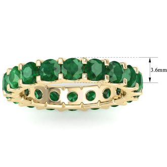 3 Carat Round Emerald Eternity Ring In 14 Karat Yellow Gold, Ring Size 6.5