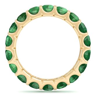 3 Carat Round Emerald Eternity Ring In 14 Karat Yellow Gold, Ring Size 7.5