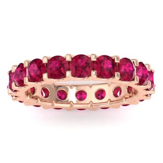 3 Carat Round Ruby Eternity Ring In 14 Karat Rose Gold, Ring Size 9