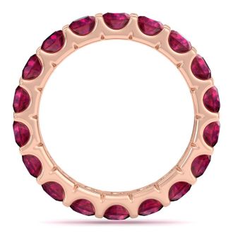 3 Carat Round Ruby Eternity Ring In 14 Karat Rose Gold, Ring Size 9