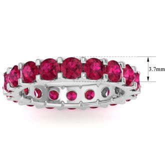 3 Carat Round Ruby Eternity Ring In 14 Karat White Gold, Ring Size 4
