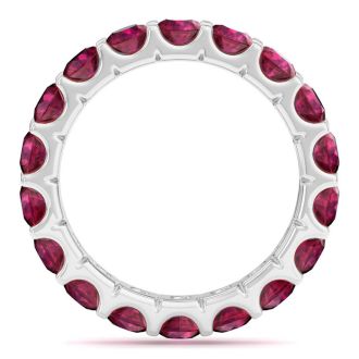 3 Carat Round Ruby Eternity Ring In 14 Karat White Gold, Ring Size 6.5