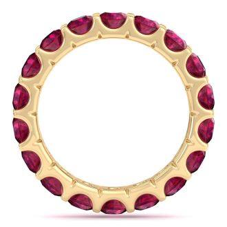 3 Carat Round Ruby Eternity Band In 14 Karat Yellow Gold, Band Size 5.5