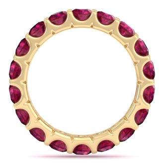 3 Carat Round Ruby Eternity Ring In 14 Karat Yellow Gold, Ring Size 5.5