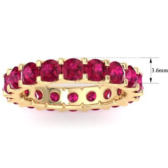 3 Carat Round Ruby Eternity Band In 14 Karat Yellow Gold, Band Size 5.5