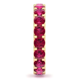 3 Carat Round Ruby Eternity Ring In 14 Karat Yellow Gold, Ring Size 9