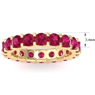 3 Carat Round Ruby Eternity Ring In 14 Karat Yellow Gold, Ring Size 9
