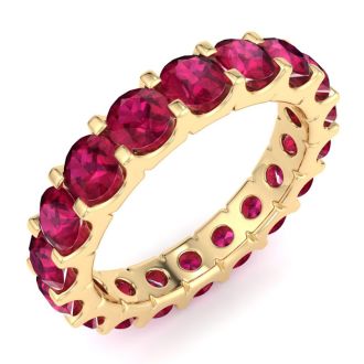 3 Carat Round Ruby Eternity Band In 14 Karat Yellow Gold, Band Size 9.5