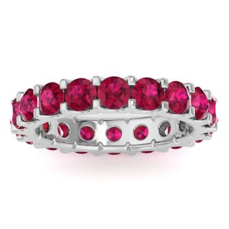 3 Carat Round Ruby Eternity Ring In Platinum, Ring Size 4