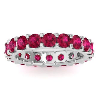 3 Carat Round Ruby Eternity Band In Platinum, Band Size 4.5