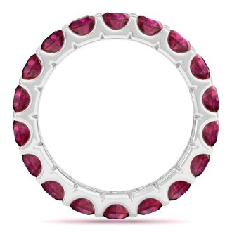 3 Carat Round Ruby Eternity Ring In Platinum, Ring Size 6.5