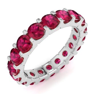 3 Carat Round Ruby Eternity Ring In Platinum, Ring Size 8.5