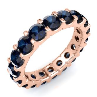 3 Carat Round Sapphire Eternity Ring In 14 Karat Rose Gold, Ring Size 9