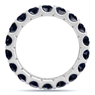 3 Carat Round Sapphire Eternity Ring In 14 Karat White Gold, Ring Size 6.5