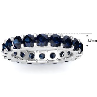 3 Carat Round Sapphire Eternity Ring In 14 Karat White Gold, Ring Size 8