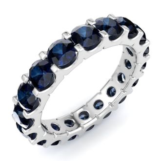 3 Carat Round Sapphire Eternity Ring In 14 Karat White Gold, Ring Size 8.5
