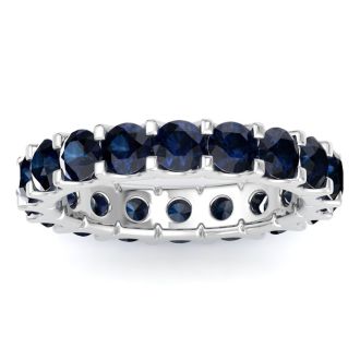 3 Carat Round Sapphire Eternity Ring In 14 Karat White Gold, Ring Size 9.5
